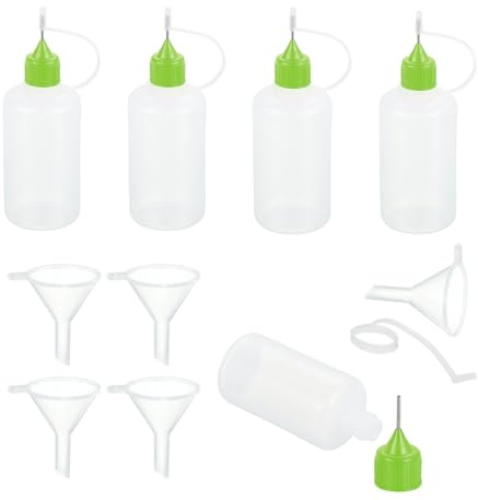 sourcing map 5Pcs Needle Tip Squeeze Bottle, 50ml/1.69oz Glue Tip Applicator Bottles Plastic Liquid Glue Bottle for Paper Crafts, Painting, Oil, Ink(Green, with 5 Funnel)