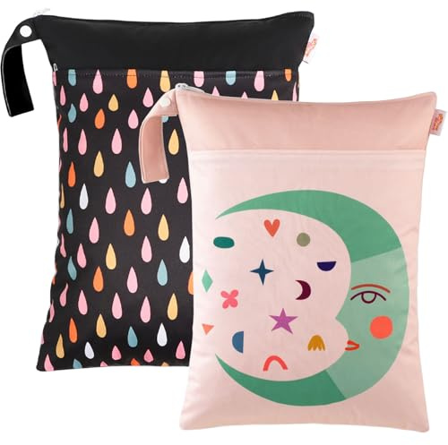 Tcdwla Wetbag Kindergarten, 2 Stück Nasstasche, Nassbeutel (A, 40x30cm) | Wasserfest, Maschinenwaschbar, Wiederverwendbar, Nasstasche für Kleinkind Windeln, Reisen, Gym, Strand, Pool