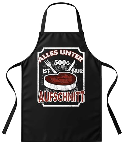 UGLYSHIRT Grillschürze Herren Nur Aufschnitt | BBQ Schürze mit lustigem Spruch für Männer Geschenk für Grillmeister, Metzger, Fleischliebhaber – Einheitsgröße, Schwarz, witziges Grillzubehör | M2