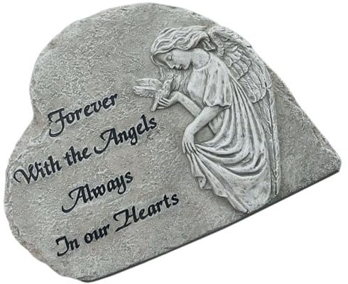 KONTONTY Monument Commémoratif Résine Statue Ange de Cœur pour Jardin Décoration Extérieure Tombeau Ornement Durable pour Mémoire