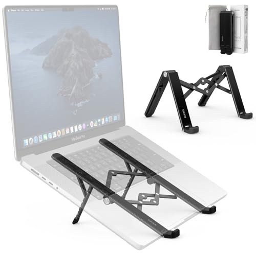 SODI 2026 Faltbarer Laptopständer 2-in-1, auch als Tablet-Ständer für iPad, 210 g leicht, 6-Fach Höhenverstellbar, Aluminium Notebook Ständer mit Kühlung, für 10-16 Zoll Laptop, Schwarz
