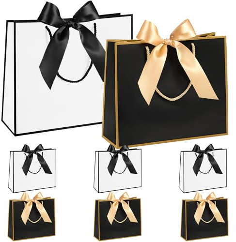 8 Stück Geschenktasche, Geschenktüten, Geschenktaschen, Geschenktüte Gift Bags Geschenktüte mit Henkel und Schleifenbändern, Partytüten Geschenk für Hochzeit Feier Party Weihnachten, 28x20x10cm