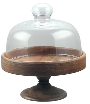 Elevate i vostri dolci: piatto per torta in legno con piede e coperchio, grande supporto rotondo perfetto per feste di cottura e espositori decorativi, include campana in plastica