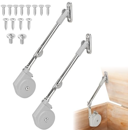 WeeGoo 2 PCS Lid Stay 105 Degree Open with Soft Close, Adjustable Chest Hinge Lid, Upward Top Opening Flap Hinge for Cabinets Toy Boxes Trunks Wooden Chests