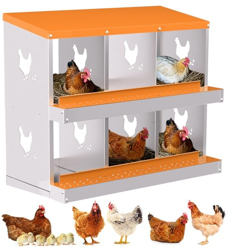 Rollaway Chicken Nesting Box, 6-Chamber Chicken Nest Box with Inclined Waterproof Roof, Ventilated Bottom Holes & Resting Platform, Fox-Proof Wall Mounted Laying Nest for Poultry Ducks 82x43x68cm