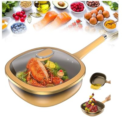 12in Titanium Alloy Non-Stick Pot with Lid,Nonstick Frying Pans,Titanium Pans for Cooking,Multi-Purpose Deep Saute Pan with Stay-Cool Handles,for Frying Egg,Stir-Frying Stewing Braising Cooking