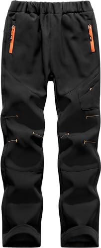 Mnking Pantalones Trekking Niño Niñas Impermeables Invierno Calentar Pantalon Montaña Senderismo Esqui Nieve Softshell al Aire Libre KZ6058-Black-122-128