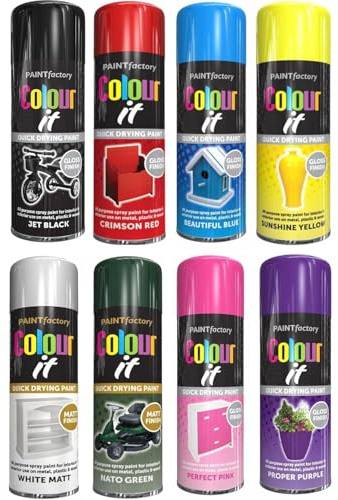 Pack of 8 Spray Paint 250ml Aerosol Cans | Multipurpose, Precision Nozzle, Quick Drying, For Wood, Metal, Plastic, Indoor & Outdoor Use