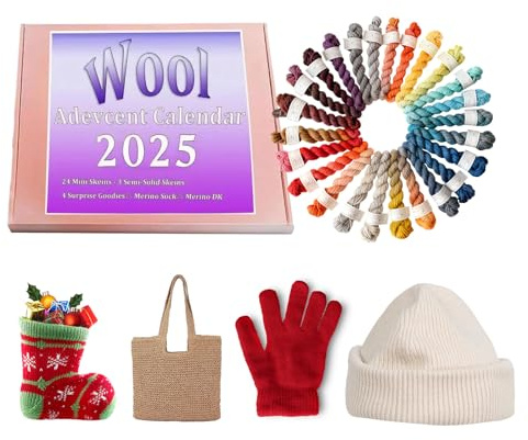 2025 Adventskalender, Wolle, 24 Tage Wollstrickgarn, Weihnachts-Countdown-Kalender, weiche Garnüberraschungen zum Stricken, Häkeln, Basteln und DIY-Projekte, Weihnachts-Countdown für DIY-Garnliebhaber | 24 Tage Countdown bis Weihnachten Weiches Strickgarn-Set für Frauen Mutter Mädchen Familie Freund Stricker Urlaub Fest