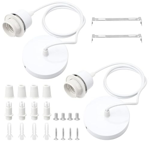 Lot de 2 suspensions de lampe E27 blanches – Câble de lampe 100 cm avec douille E27, luminaire suspendu réglable pour cuisine, salon et salle à manger, accessoire de lampe au design moderne