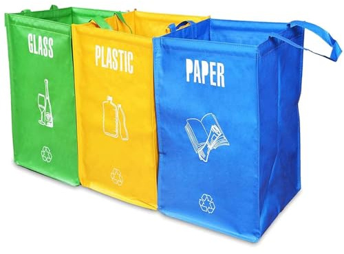 Atoke Set di 3 Bolsas Basura Reciclaje, Mülltrennsystem Küche für Papier, Glas & Plastik, Recyclingbehälter mit Deckel, Altpapier- & Pfandflaschen-Sammler, leicht zu entleeren
