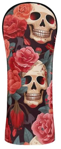Copri mazza da golf vintage con teschi rosa rossa per uomini e donne in pelle PU con etichette intercambiabili per driver in legno ibrido