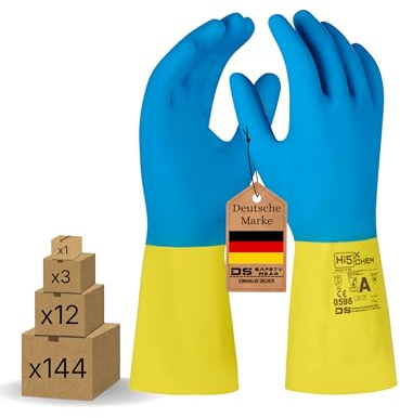 Hi5 Chem - Chemikalienschutzhandschuhe aus Naturkautschuk- Größen M, L, XL, XXL, (8, 9, 10, 11) - rutschfeste, flüssigkeitsdichte Arbeitshandschuhe mit Flockfutter - für Industrie (XL, 1.0, stück)