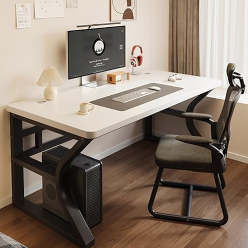 Scrivania per computer in legno massello, banco da lavoro per la casa, piano di lavoro allargato e ispessito e gambe in acciaio al carbonio, con 2 fori filettati, stabile e non oscillante 6 120cm