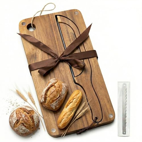 Sourdough Bread Slicer Set, Sourdough Knife & Bread Cutting Board with Crumb Tray Design, Ergonomic W-Handle Grip, Non-Slip Pads, Magnetic Storage, Left & Right Handed, Extra Blade, Bakers Gift