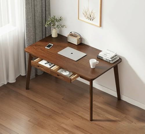 LEPTIS MAGNA Computer Desk for Student and work- Desk with Drawers - Modern Computer Desks - Home Office Desk with Drawers for Bedroom, Office,desks (Dark Wood, 120 cm)