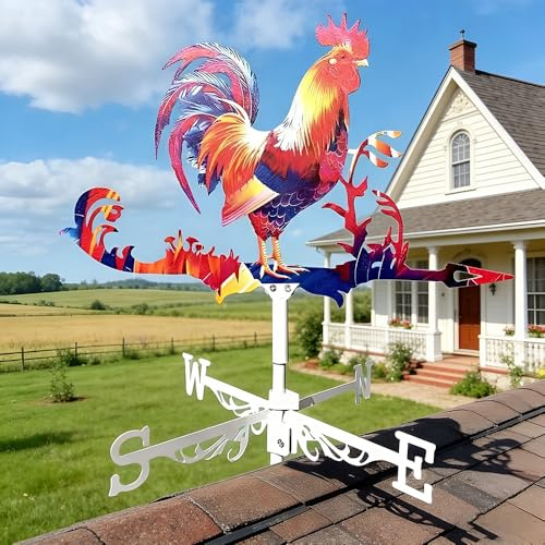 NAVESO Wetterhahn fürs Dach Metall,Hahn Wetterfahne Aus Metall,Wetterhahn für Gartenhaus,Windrichtungsanzeiger Gartenkunst Dekor für Dach Hof Bauernhof Scheunen Garten Terrassen Dekor