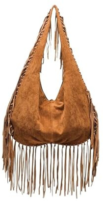 ITRHJTGP Fransväska, mode, retro, tofs, handväska, läder, västerländsk cowboy-stil, puffig axelrem, Brun 40x1x36 cm, Taille unique