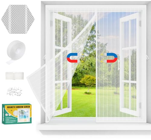 Fliegengitter Fenster Magnet, Insektenschutz für Fenster mit Klettband, Mückenschutz Magnetisch Ohne Bohren, Moskitonetz Mückennetz Fliegennetz, Mosquito Net Window mit Rahmen (Weiß, 120x120cm)