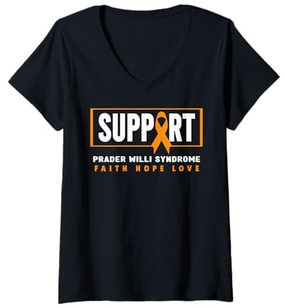 Mujer Cinta Naranja: apoya la Conciencia del síndrome de Prader Willi Camiseta Cuello V