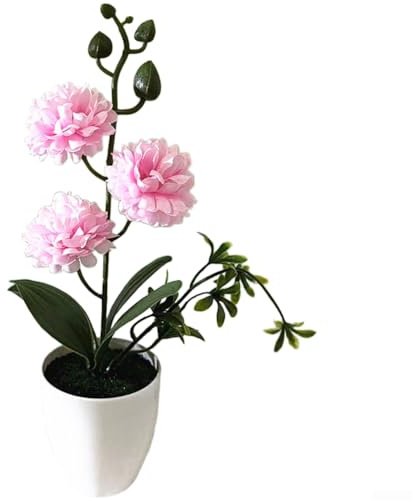 Crisantemo artificial para interiores con 3 bolas detalladas para mesa, sala de estar, dormitorio, oficina, decoración (rosa)