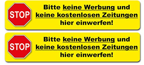2 Aufkleber - Bitte keine Werbung und keine kostenlosen Zeitungen... 140 x 30 mm - Vinyl in gelb