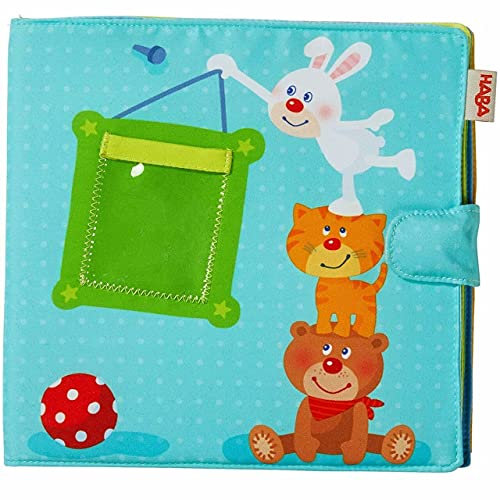HABA Baby-Fotoalbum: Spielgefährten – Weiches Stoffalbum mit 10 Seiten und 8 Einstecktaschen für Fotos im Format 10 x 15 cm, Babyalbum ab 12 Monaten – 1303143001