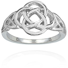 Hoops & Loops Sterling Silver High Polished Filigree Five-Fold Celtic Knot Ring, Size 9