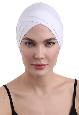 Deresina W-Front Bambus Chemo Kopfbedeckung für Frauen – Weiche Turban Kopfbedeckung bei Haarausfall und Alopezie, Atmungsaktive und Bequeme Mütze (Weiß - Einheitsgröße)
