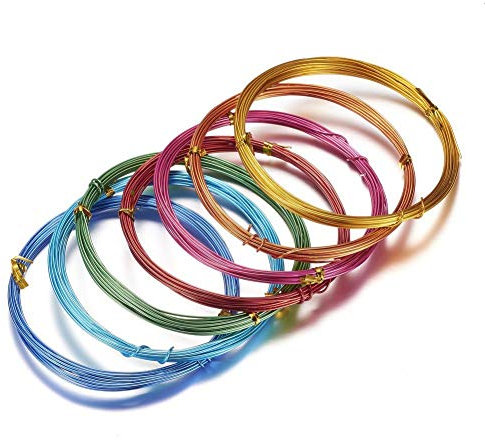 Pandahall Alambre de aluminio de color mezclado al azar de 164 pies, alambre artístico de metal flexible de calibre 9, para manualidades manuales, fabricación de joyas