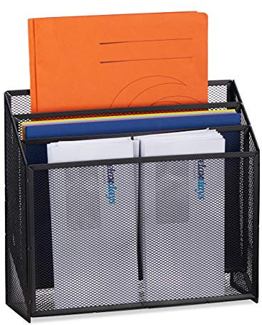 Relaxdays Dokumentenhalter, stehender Briefhalter mit 3 Ablagen, für Schreibtisch, Metall, HBT 29,5 x 32 x 9 cm, schwarz