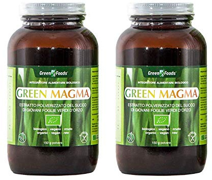 Green Magma Erba d'Orzo Succo Bio Polvere Crudo Ricco di Clorofilla Vegan 300g