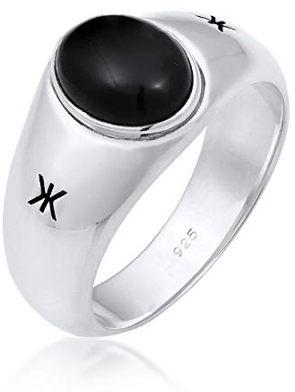 Kuzzoi Siegelring Herrenring oval mit Onyx Schwarz 9 mm 925 Silber | Silberring mit Logo schwarz oxidiert Ring für Männer in der Ringgröße 60 - 66
