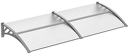 Outsunny Front Door Canopy Outdoor Awning Aluminium Rigid Plastic Polycarbonate Rain Shelter UV Water Rain Resistant 100 x 75cm Clear