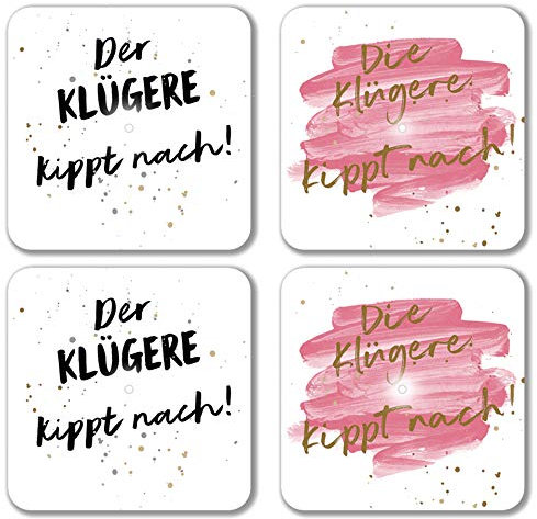 Interluxe LED Untersetzer 4er Set - DIE & DER KLÜGERE KIPPT NACH - Vier leuchtende Cocktail Untersetzer für Gläser als Party Bar Zubehör