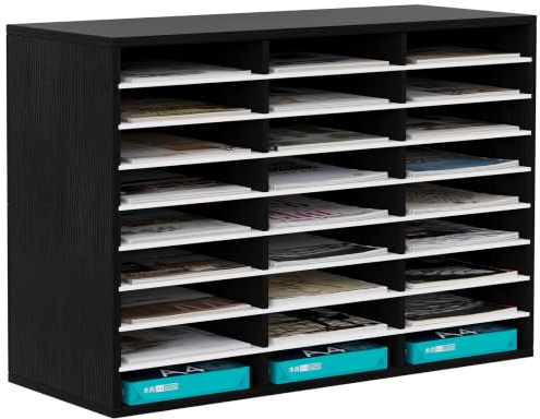 EasyPAG 27 Fächer Holz A4 Büro Schreibtisch Organizer Dokumentenhalter Aktenablage Zeitschriftenhalter Briefablage Papier Magazin Organisator,Schwarz