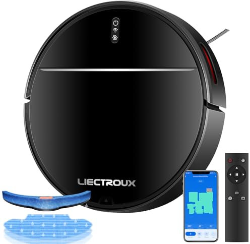 Liecroux M7S Pro 4000Pa - Robot Aspirapolvere con funzione di pulizia intelligente - App e Alexa - Navigazione intelligente, nero