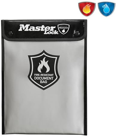 Master Lock FBWLZ0EURHRO Feuerfeste Dokumententasche Silikonbeschichtung für Feuerfest und Wasserfest zum Schutz von Geld, A4-Dokumenten, Tablets, Festplatten, Ausweispapieren und mehr