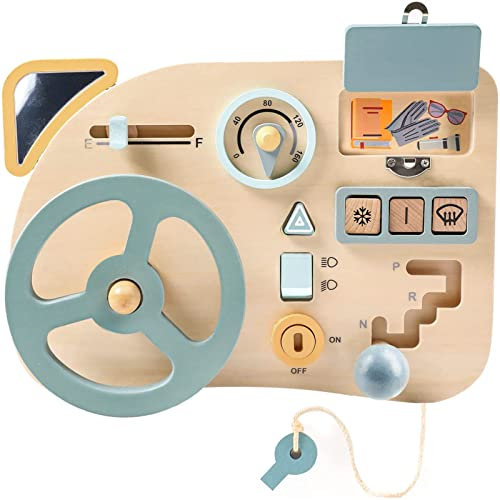 STAY GENT Montessori Spielzeug Steuerrad Kinder Lenkrad Busy Board Motorikspielzeug für Holzspielzeug Motorikwand Activity Board Auto Motorikboard Rücksitz Reisespiele Geschenke Kinder ab 1 2 3 4 jahr