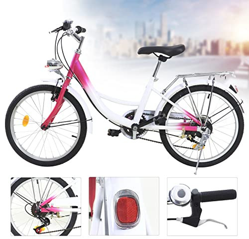 KOLHGNSE Kinderfahrrad 20 Zoll 6-Gang Mädchen Fahrrad Rosa Kinderrad Citybike mit Licht 110-140cm Höhe als Geschenk für Kinder Geeignet