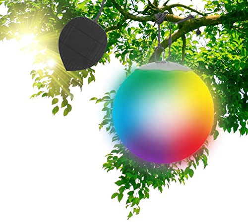 GuirLED - Sphère Solaire Boule lumineuse LED IP55 RGB Premium XL - Rechargeable Soleil/Secteur - Télécommande - Lampe de Jardin - Fixation dans les arbres - Diffusion 360°- Fabriquée En France - 40 cm