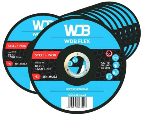 WDB - Trennscheibe für Metall - Scheibe für Stahl, Edelstahl INOX - Flex Scheiben für Winkelschleifer - Trennscheibe 125 mm x 1,0 mm x 22,23 mm - Set 50 Stück (125mm, 50 Stück)