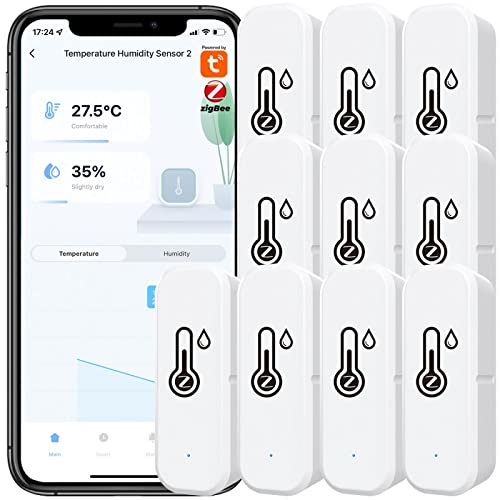 10x capteur de thermomètre hygromètre Tuya Zigbee avec enregistrement d'application rappel de batterie faible capteur de thermomètre intelligent fonctionne avec Alexa, Tuya et Smart Life Home Cave à v