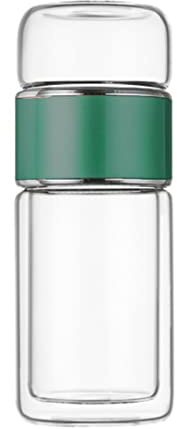 Pssopp Bottiglia per Infusore per tè in Vetro Bottiglia per Infusore per tè, Infusore per tè in Vetro a Doppio Strato 430 Ml per la Casa (Verde)