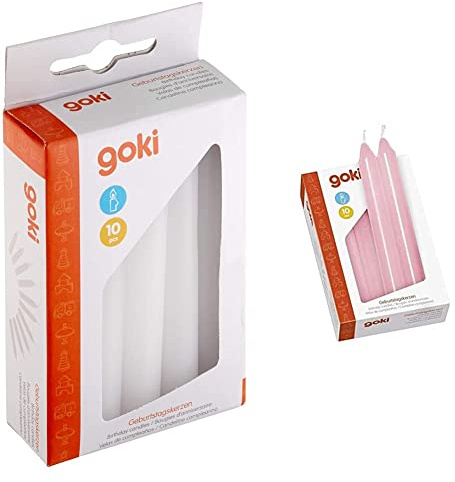 Goki 15051 - Dekoration - Geburtstagskerzen-Set für GK 106/108/55985/60975 Weiß & Geburtstagskerzen ROSA 10er Set