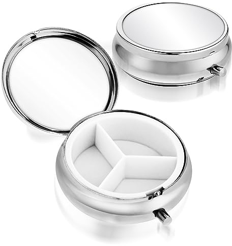 Sibba 3 Compartment Portable Medicine Pill Case, Travel Multi-Functional Moisture Proof Pill Box for Purse & Pocket, Cute Metal Medicine Pill Organizer Box for Vitamins, Fish Oil & Supplements