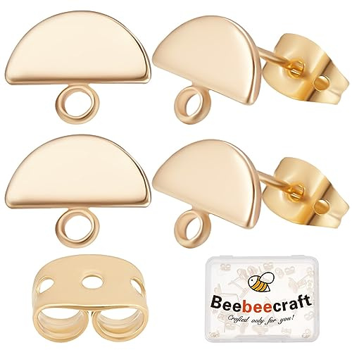 Beebeecraft 1 Scatola 20 Pezzi Placcati in Oro 18K Risultati per Orecchini A Semicerchio Perni con Passante e 20 Pezzi Posteriori per Orecchini per La Realizzazione di Fai da Te