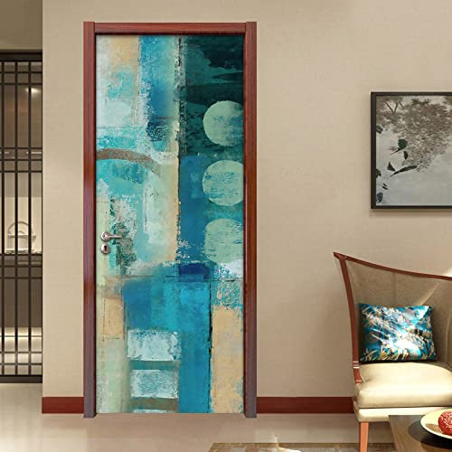 Türtapete Selbstklebend Türposter Blaue Graffiti-Kunst 90X200Cm 3D Türaufkleber Wasserdichte Fototapete Türfolie Abnehmbar Wandaufkleber Wohnzimmer Küche Schlafzimmer Deko Wandbild