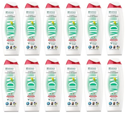 Pack de 12 Detergente corporal Vidal Bagnodoccia Gel de Ducha Protettivo, espuma de ducha con menta y lima, 500 ml