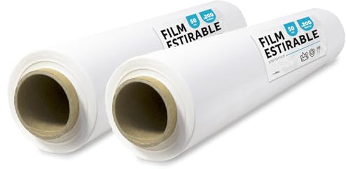 Lot de 2 films étirables en plastique pour emballages de boîtes de déménagement, protection des meubles et des expéditions, dimensions 50 cm x 200 m m-office Blanc